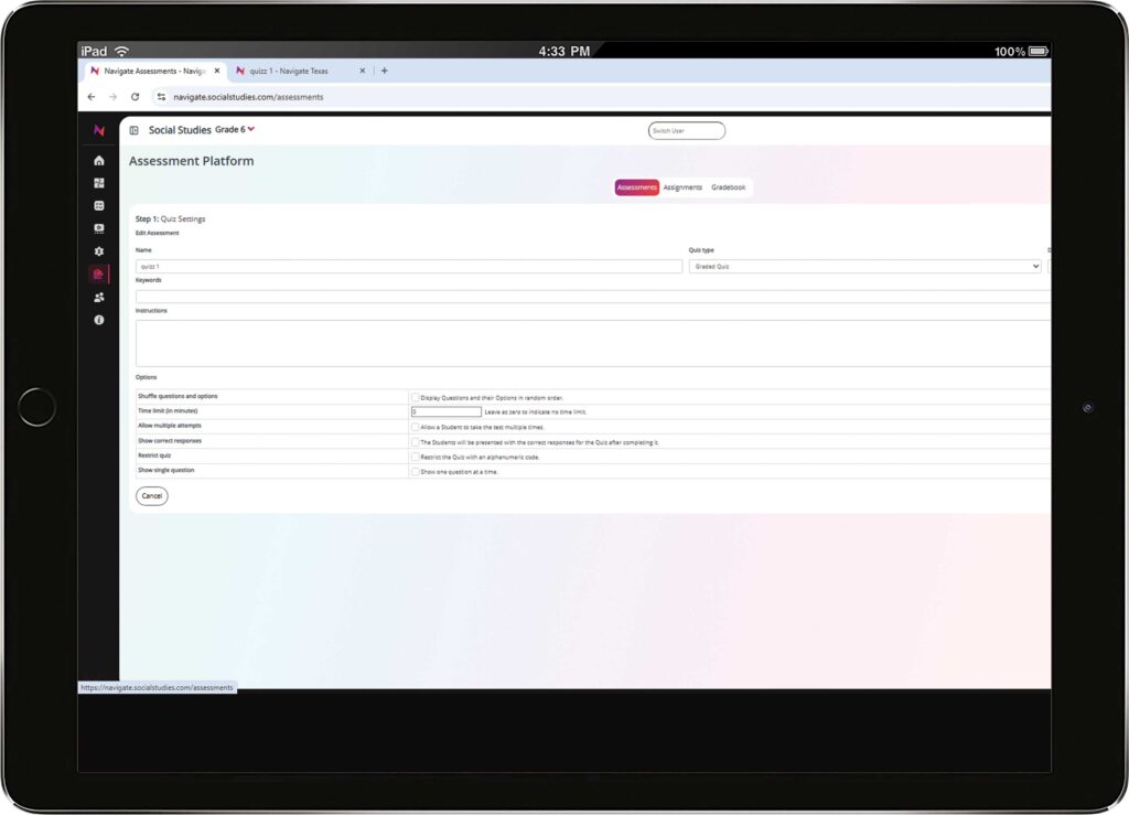 Navigate Platform on an iPad - Building an Assessment
